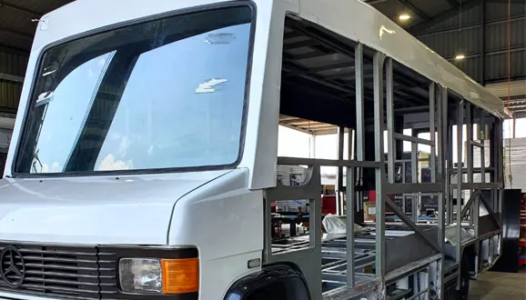 Caravan Metal Fittings. Steel frame for a Motorhome bus transit van requiring upgrades.